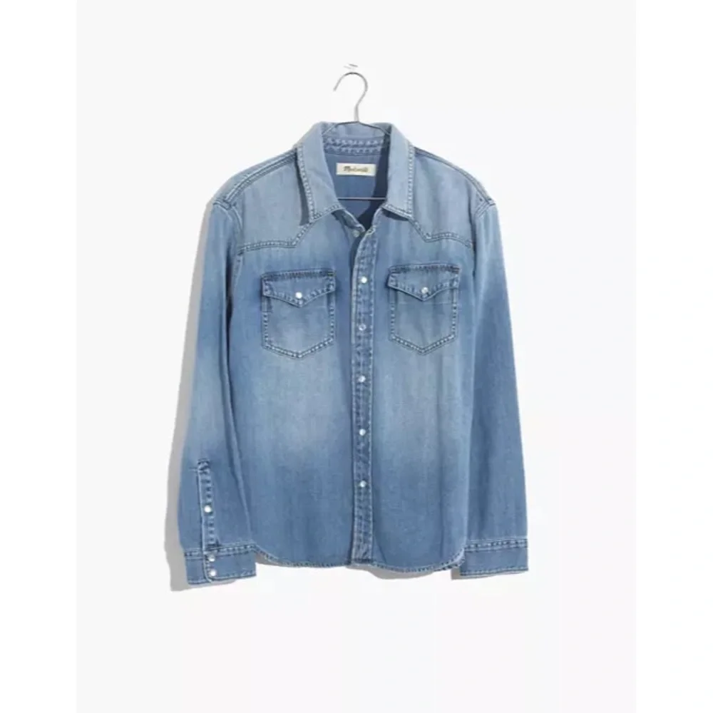 Madewell Oversized Western Snap Button Up Shirt Blue XXS - Picture 1 of 6